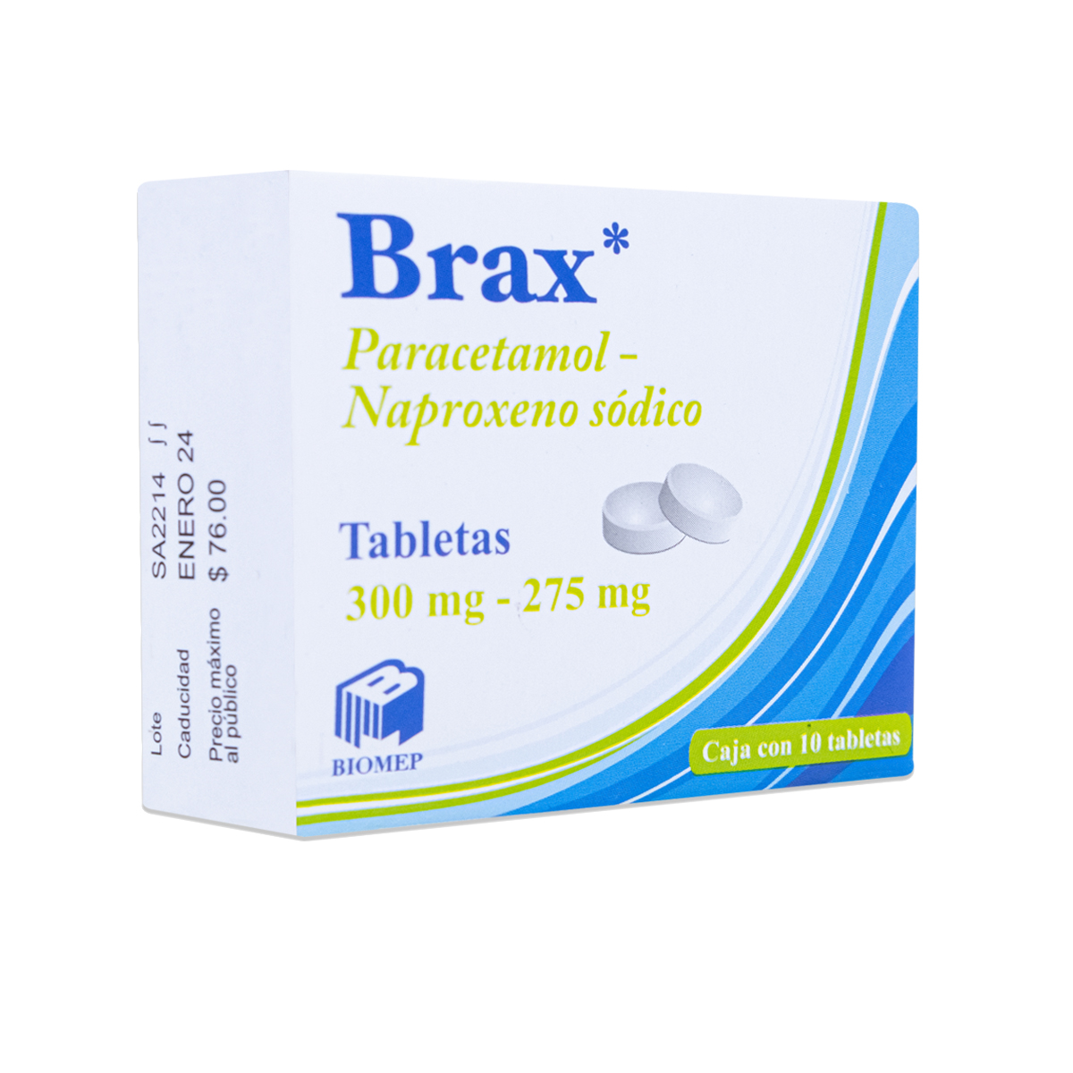 BRAX PARACETAMOL - NAPROXENO SODICO CAJA CON 10 TABS 200 MG/275MG BIOMEP