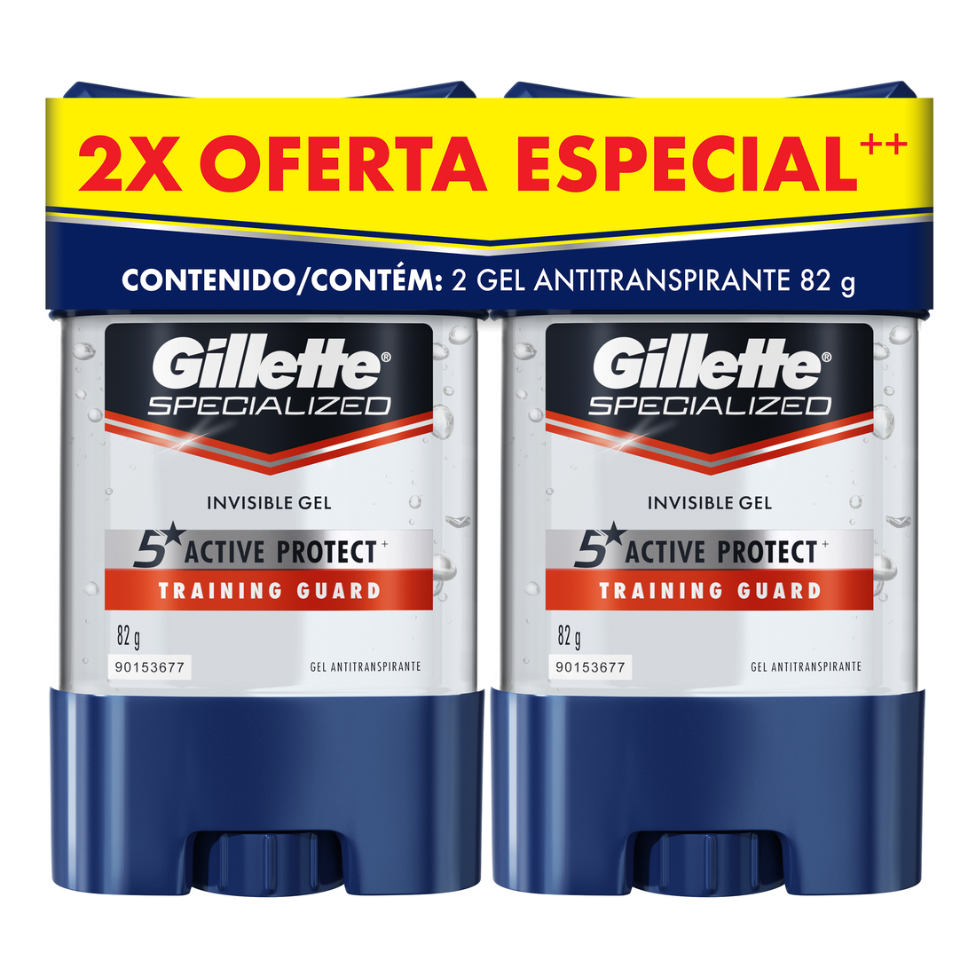 6 Packs de 2 piezas c/u de Gillette Specialized Training Guard Gel Invisible Antitranspirante 82 g.