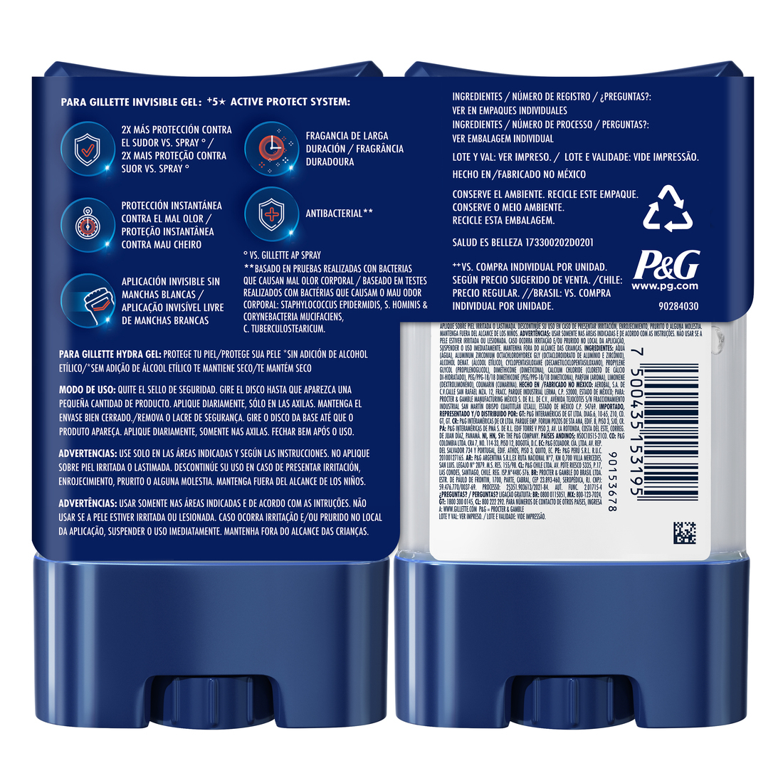 6 Packs de 2 piezas c/u de Gillette Specialized Training Guard Gel Invisible Antitranspirante 82 g.