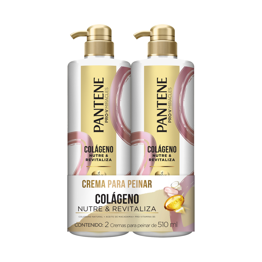 Pack Pantene Pro-V Miracles Colágeno Nutre & Revitaliza Crema para Peinar 510 ml, 2 Unidades