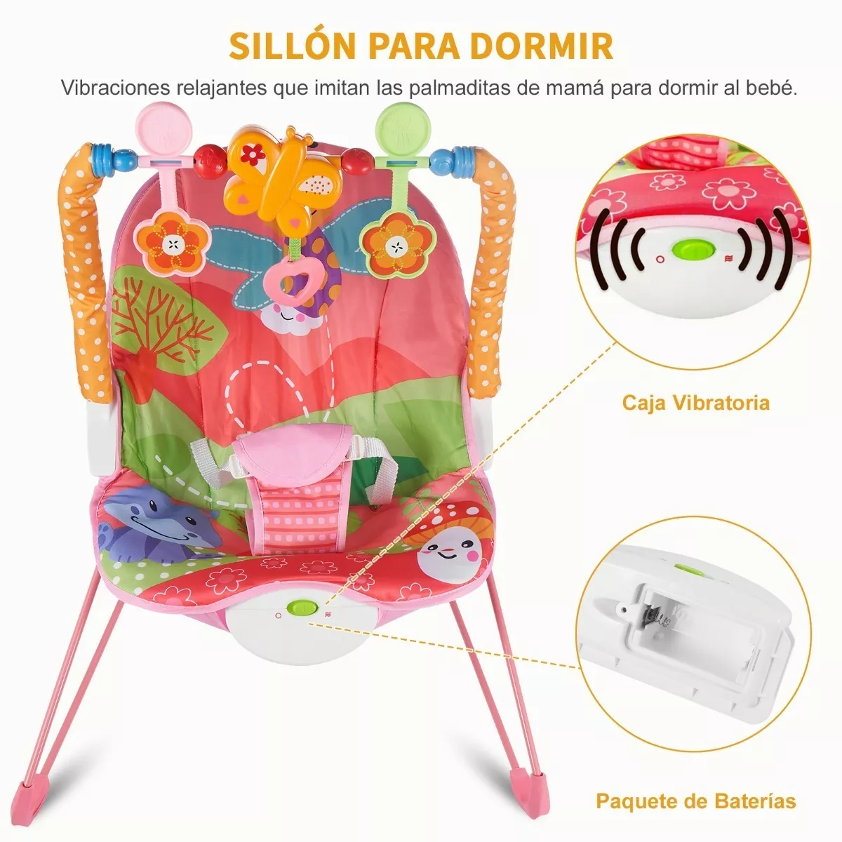 Silla Mecedora Ergonómica Para Bebé + Estante Para Juguetes Rosa
