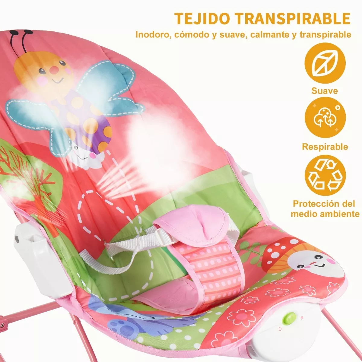 Silla Mecedora Ergonómica Para Bebé + Estante Para Juguetes Rosa