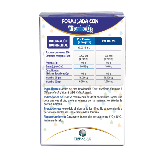 Vitamina D3 ONEDROP frasco con 10mL, 400UI