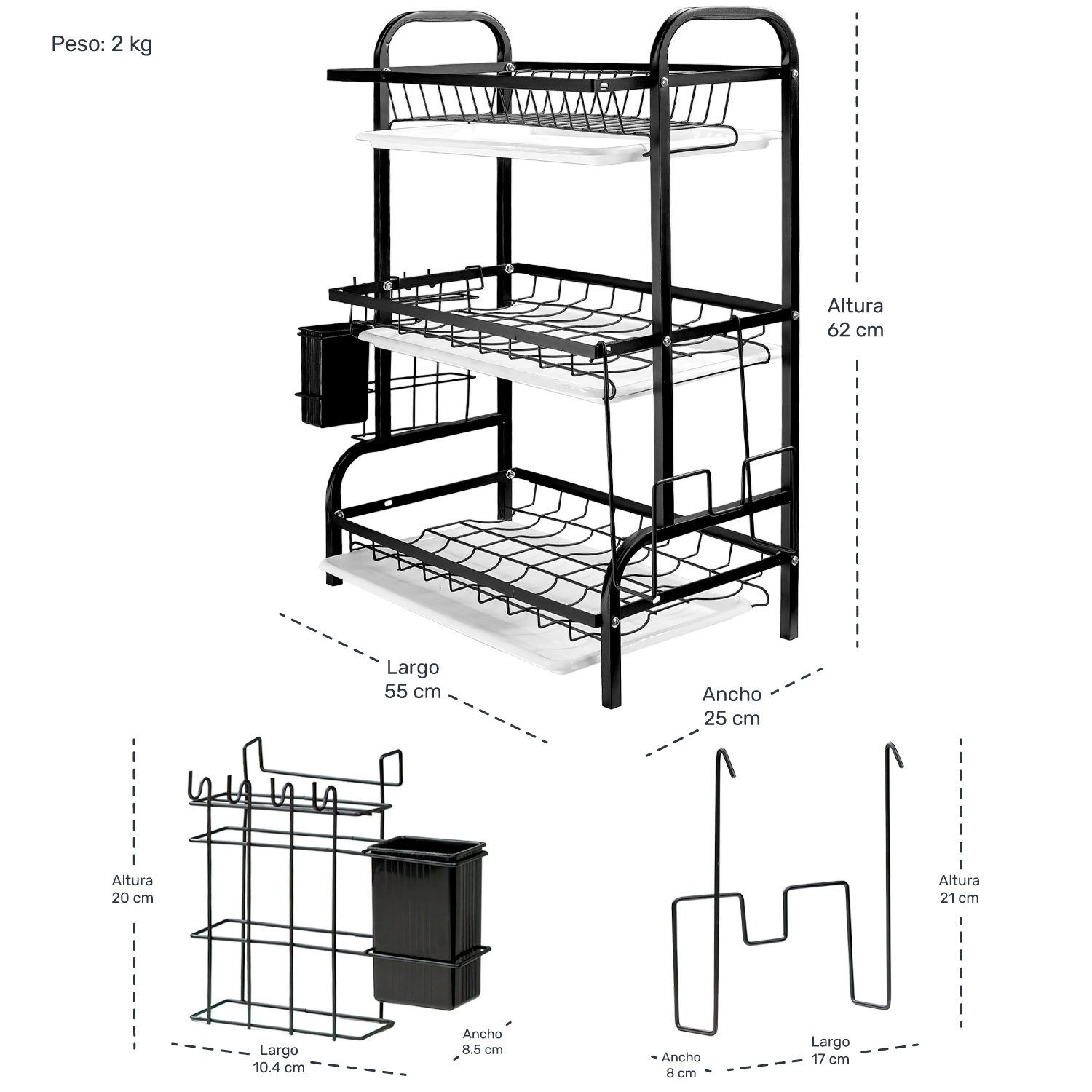 Escurridor Trastes Platos 3 Niveles Bandejas Extraibles