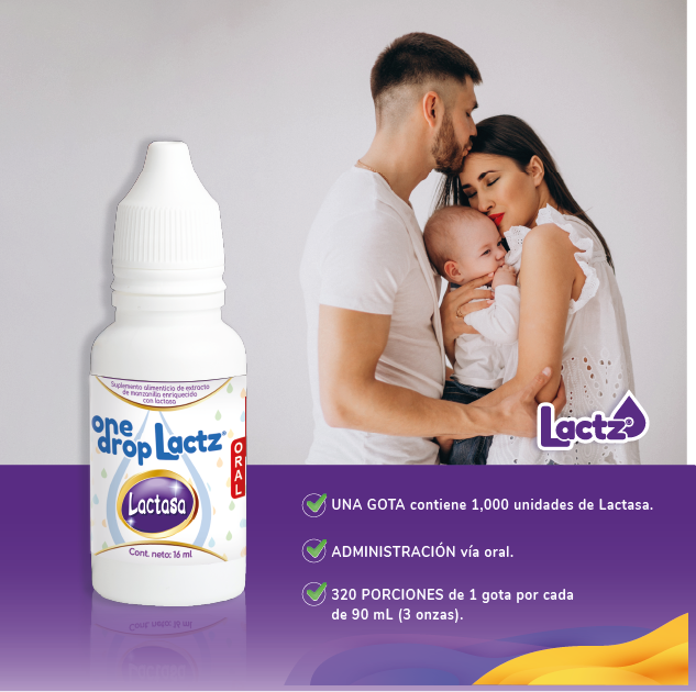 Suplemento alimenticio LACTZ frasco de 16mL formulado con Lactasa
