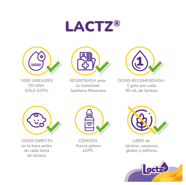 Suplemento alimenticio LACTZ frasco de 16mL formulado con Lactasa