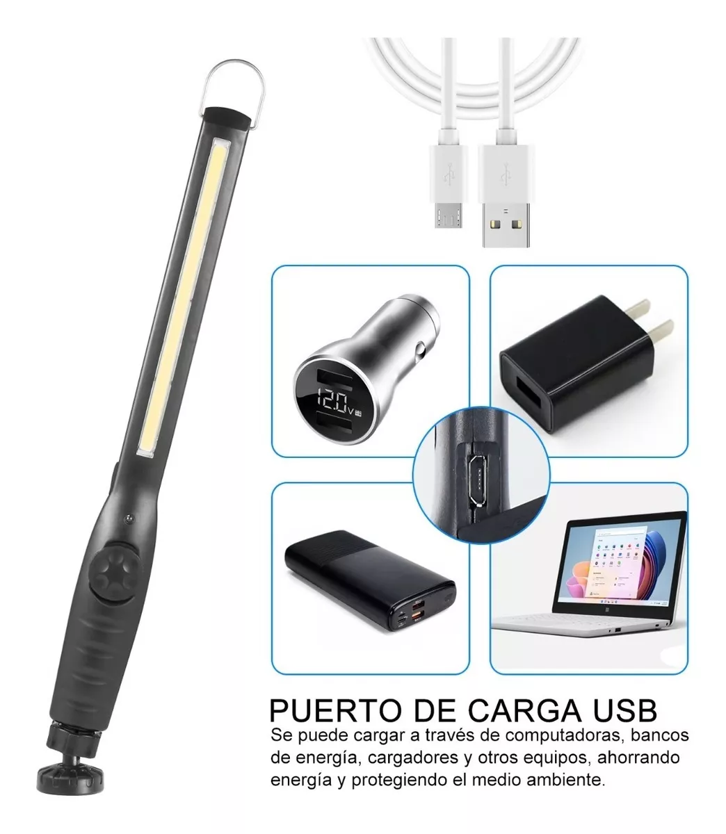Lámpara Recargable Luz Mecánica Led Luz Recargable De Mano Negro