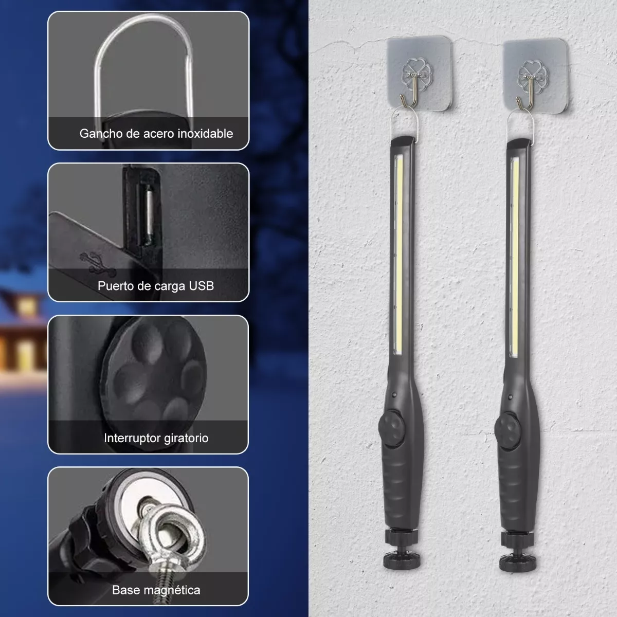 Lámpara Recargable Luz Mecánica Led Luz Recargable De Mano Negro