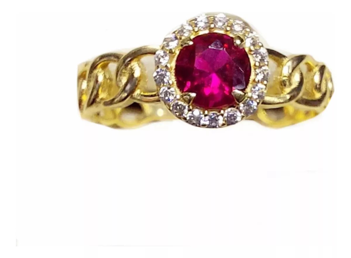 Anillo Zirconia Roja Oro 14K. + Obsequio