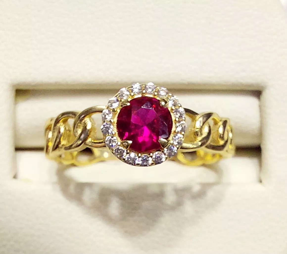 Anillo Zirconia Roja Oro 14K. + Obsequio