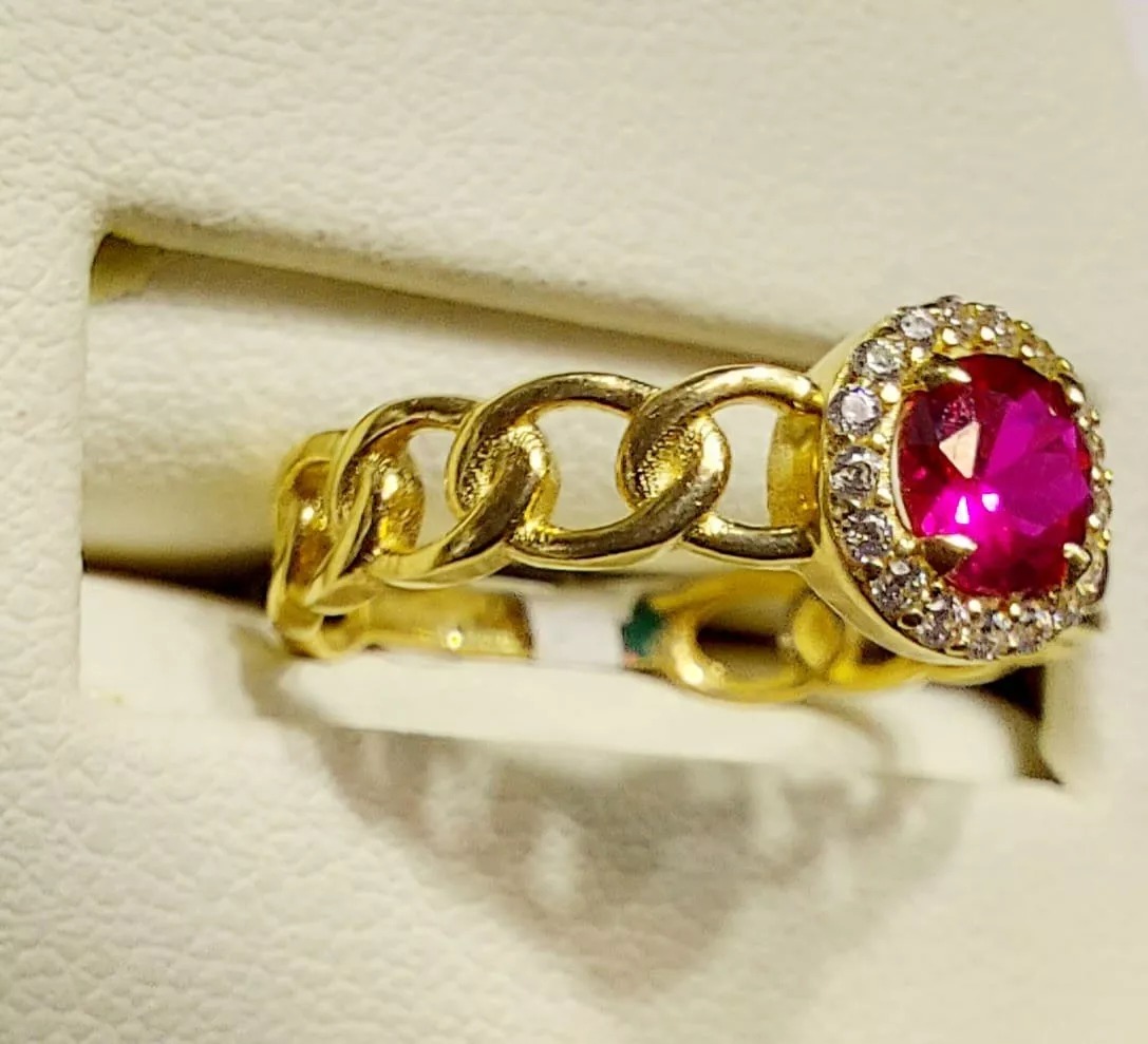 Anillo Zirconia Roja Oro 14K. + Obsequio