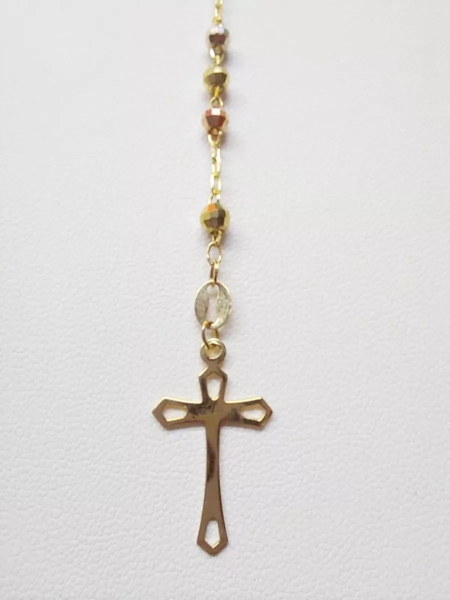 Cadena Rosario 3 Oros 14K. + Obsequio