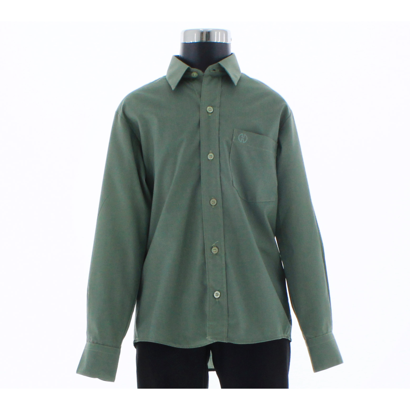 Camisa De Vestir Niño Color Verde Militar Manga Larga 3572 2 A 18 Años.