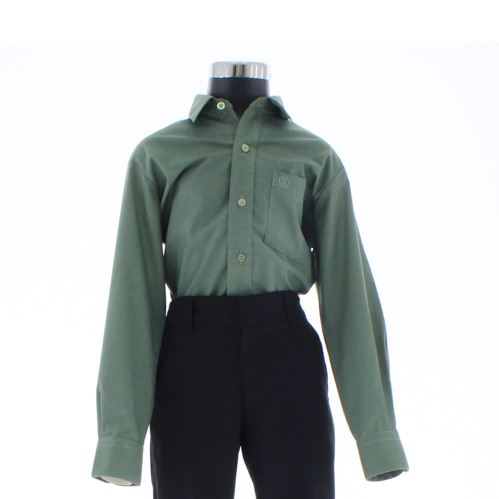 Camisa De Vestir Niño Color Verde Militar Manga Larga 3572 2 A 18 Años.