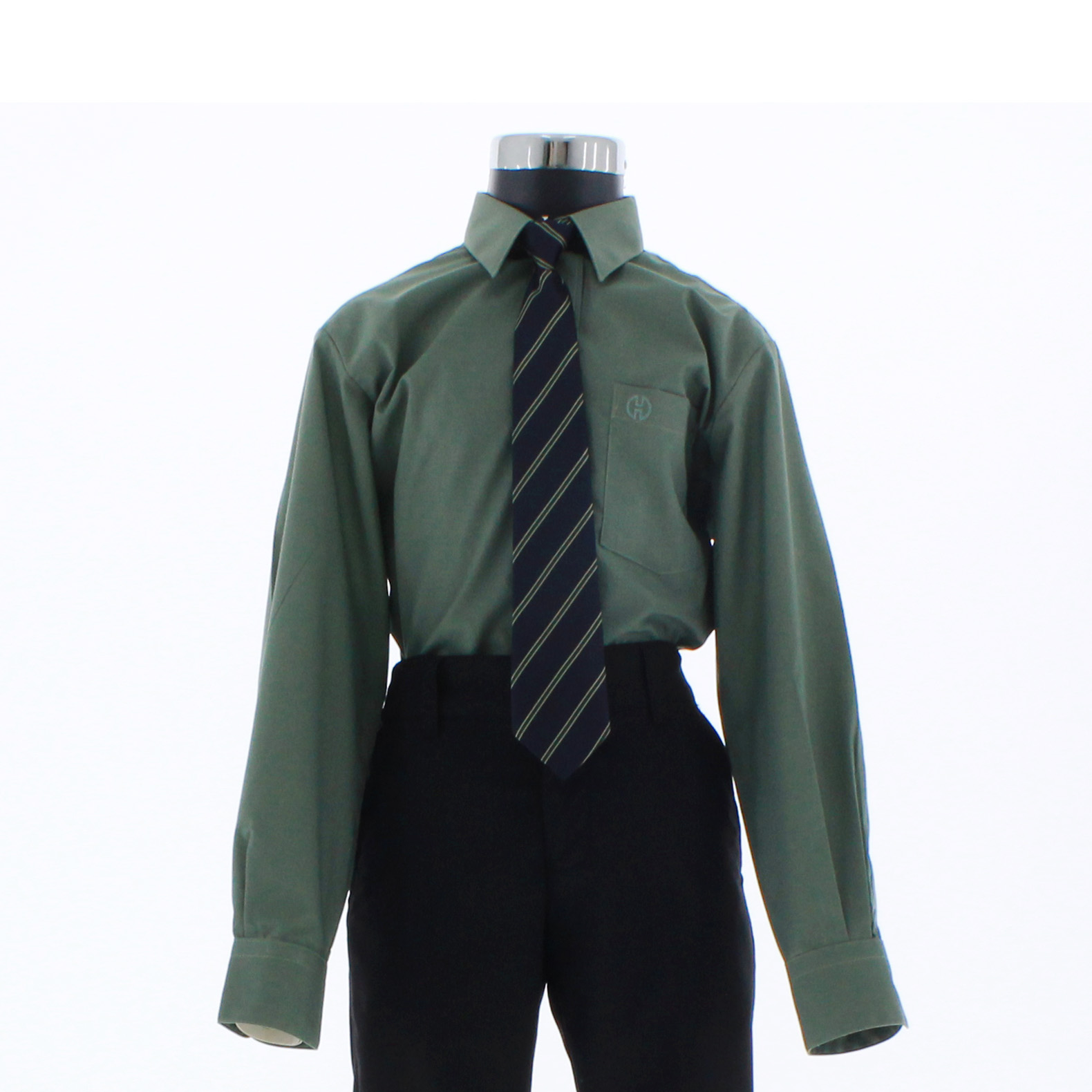 Camisa De Vestir Niño Color Verde Militar Manga Larga 3572 2 A 18 Años.