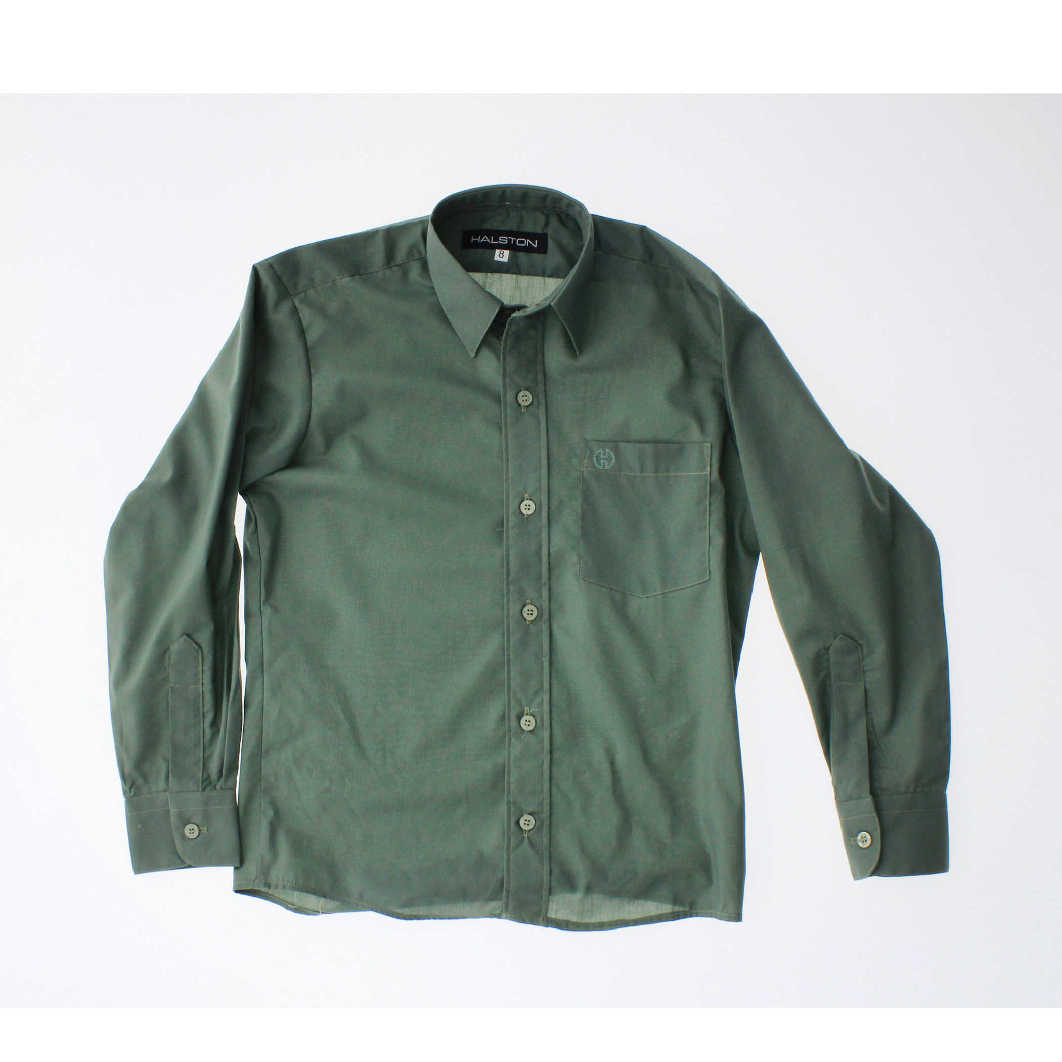 Camisa De Vestir Niño Color Verde Militar Manga Larga 3572 2 A 18 Años.