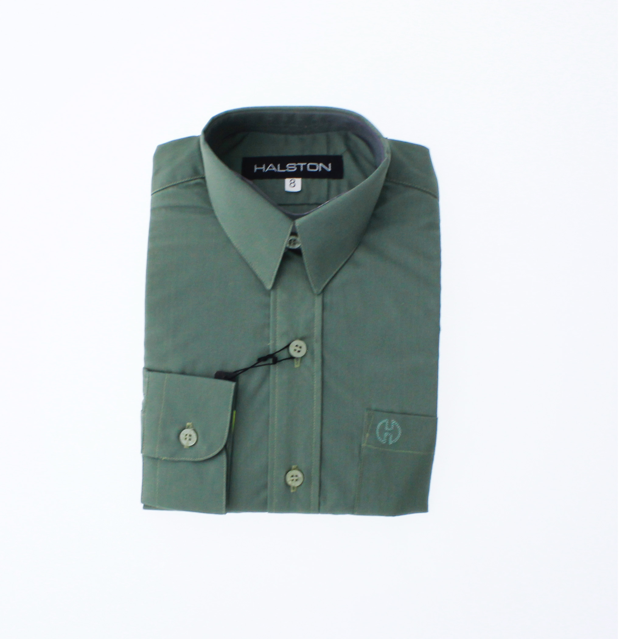 Camisa De Vestir Niño Color Verde Militar Manga Larga 3572 2 A 18 Años.