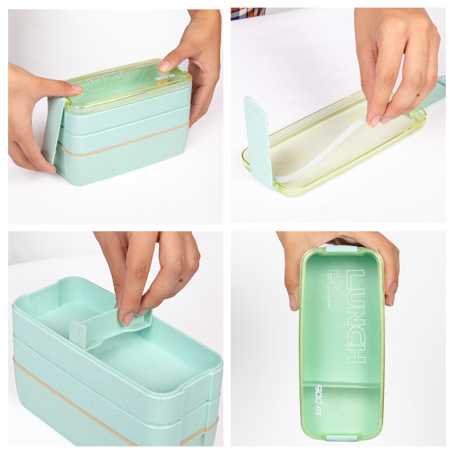 Lunch Box con 3 Compartimentos Magma Life Incluye Cuchara y Tenedor 900 ml (Verde)