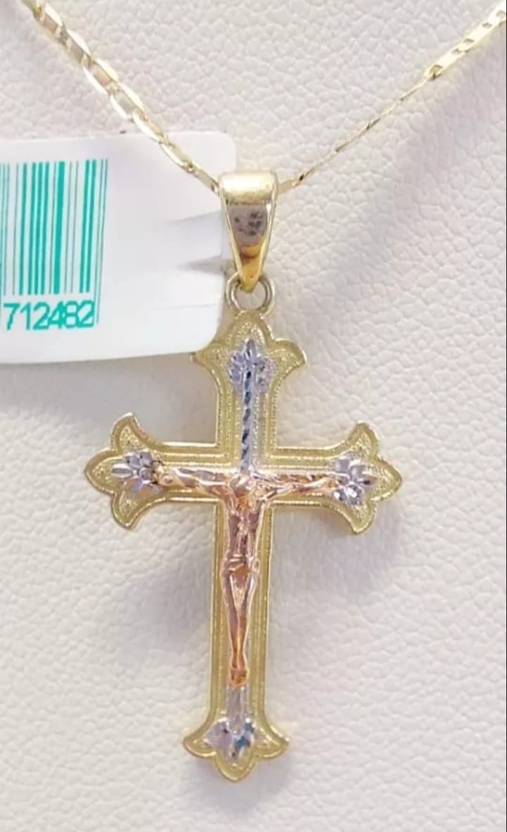 Dije Crucifijo 3 Oros 10K. + Obsequio