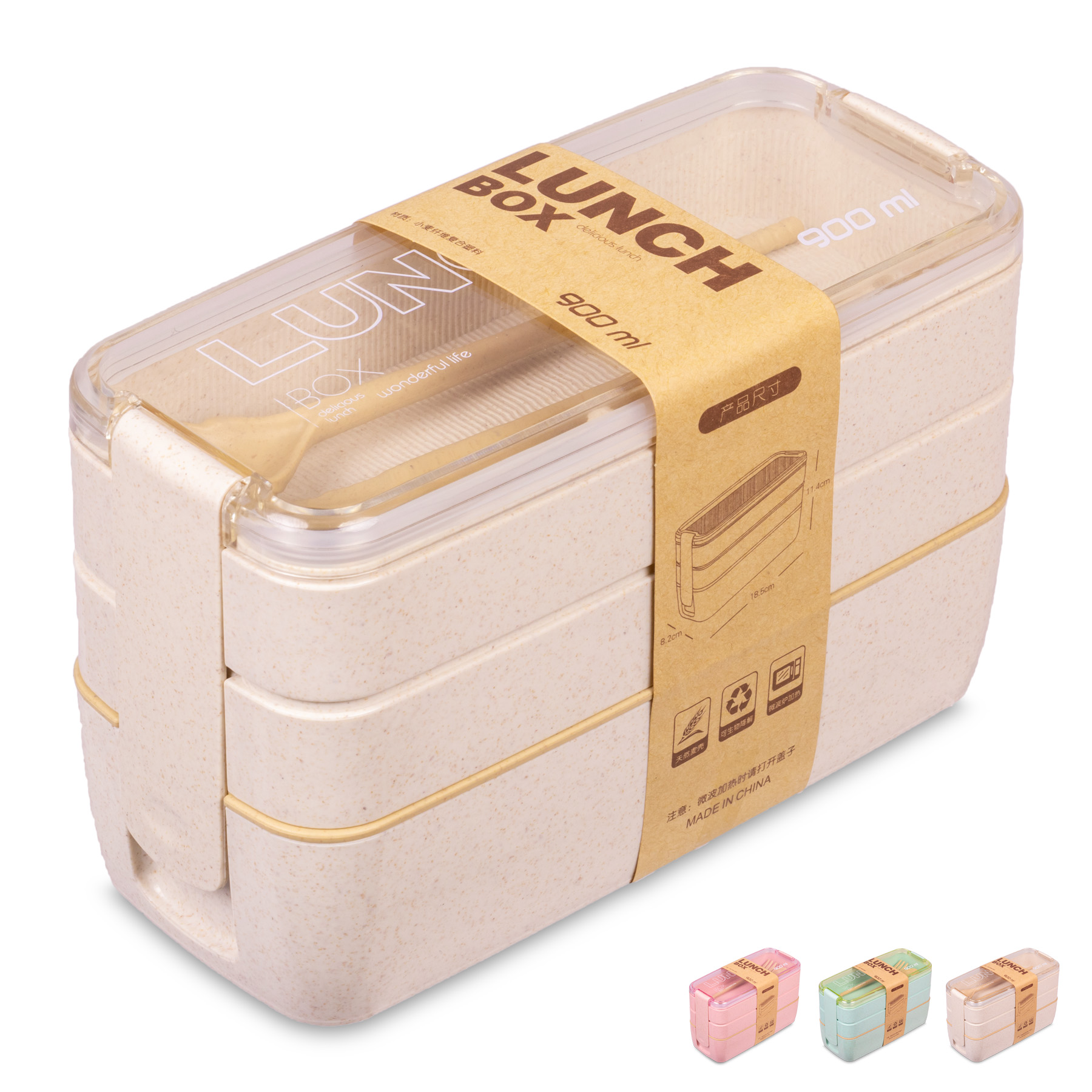 Lunch Box con 3 Compartimentos Magma Life Incluye Cuchara y Tenedor 900 ml 
