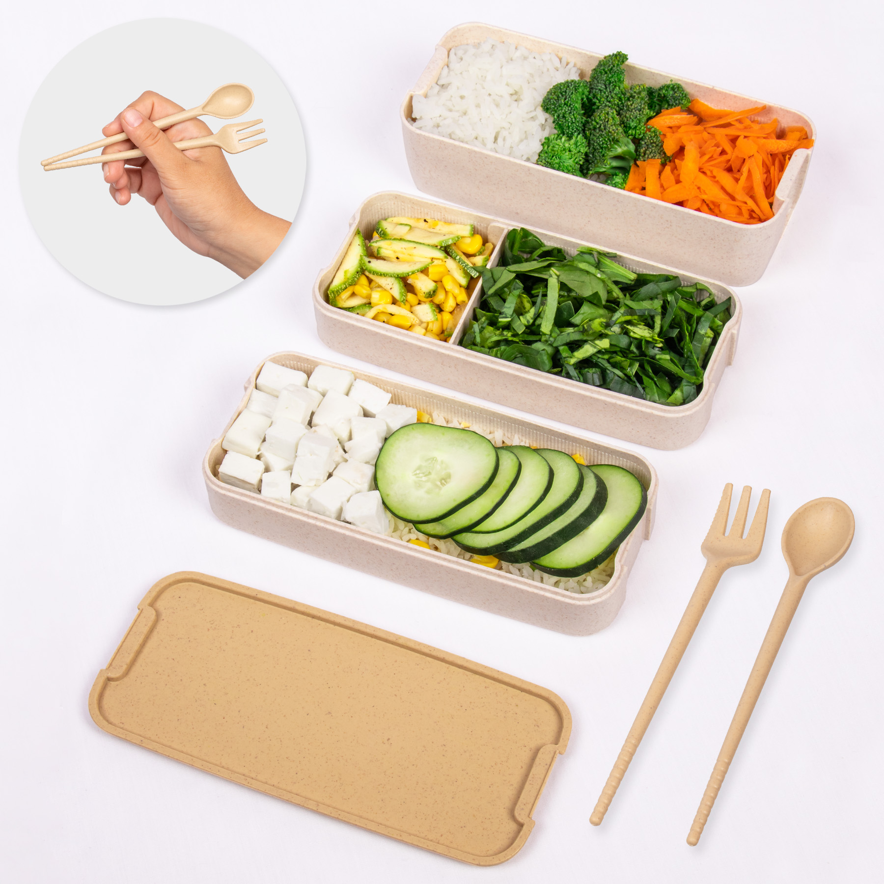 Lunch Box con 3 Compartimentos Magma Life Incluye Cuchara y Tenedor 900 ml 