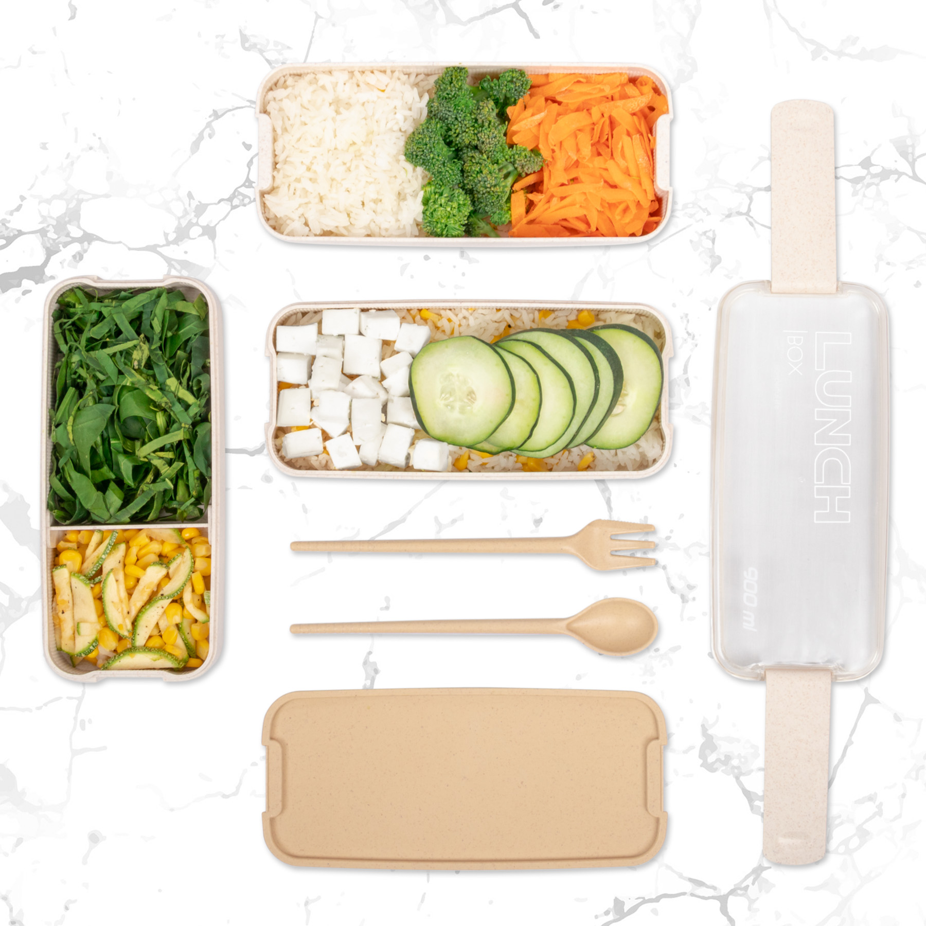 Lunch Box con 3 Compartimentos Magma Life Incluye Cuchara y Tenedor 900 ml 