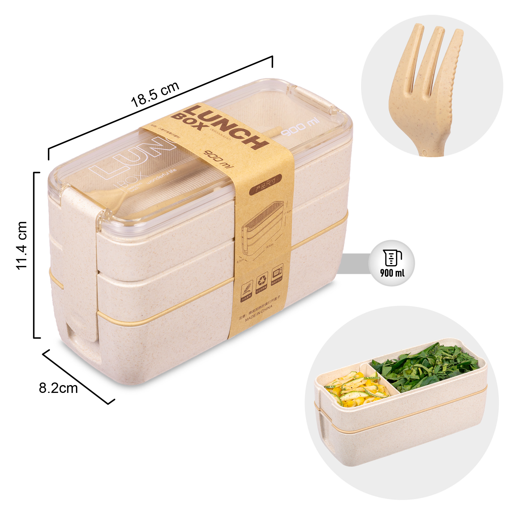 Lunch Box con 3 Compartimentos Magma Life Incluye Cuchara y Tenedor 900 ml 