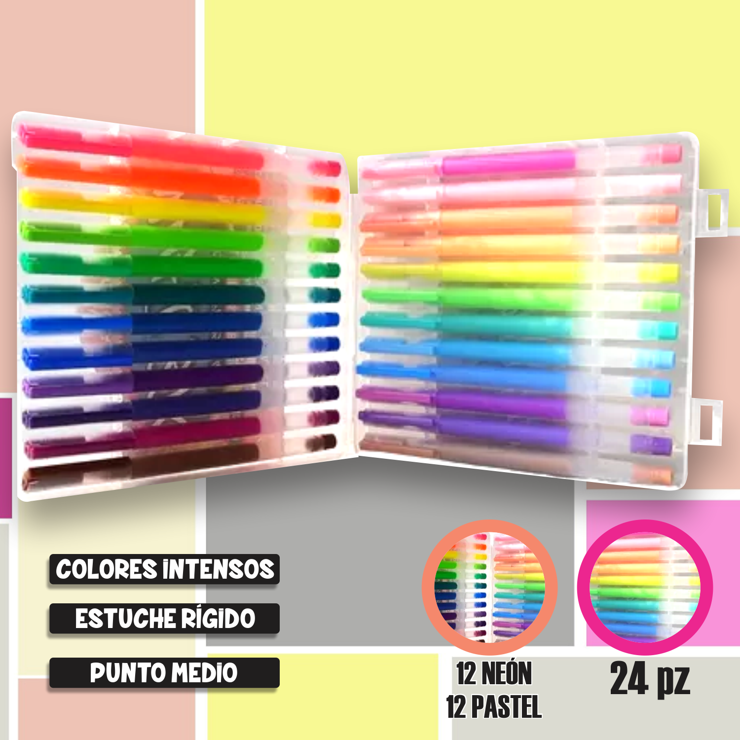Plumas de gel neon -pastel, 24 pz, MAGIC BOX (IND-0441-B) -INDRA-