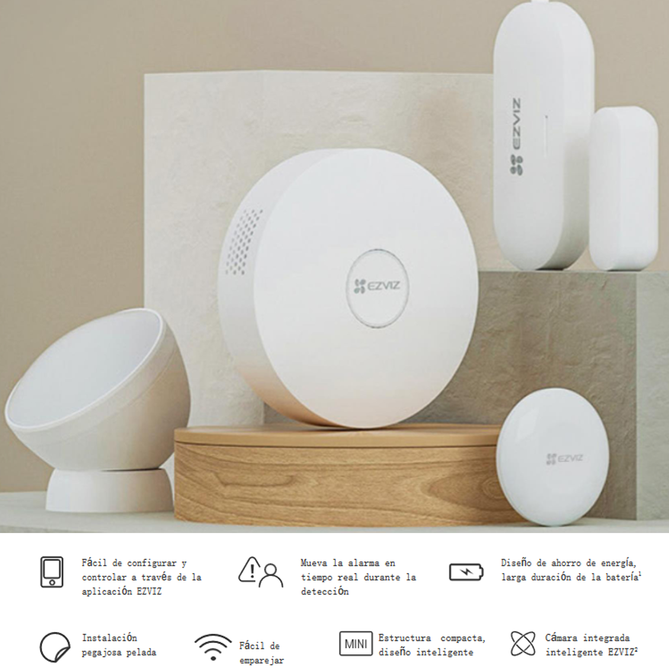 Kit De Alarma Inalámbrico Ezviz 1 Hub, 1 Sensor Pir, 1 Contacto Magnético Y 1 Smart Botón