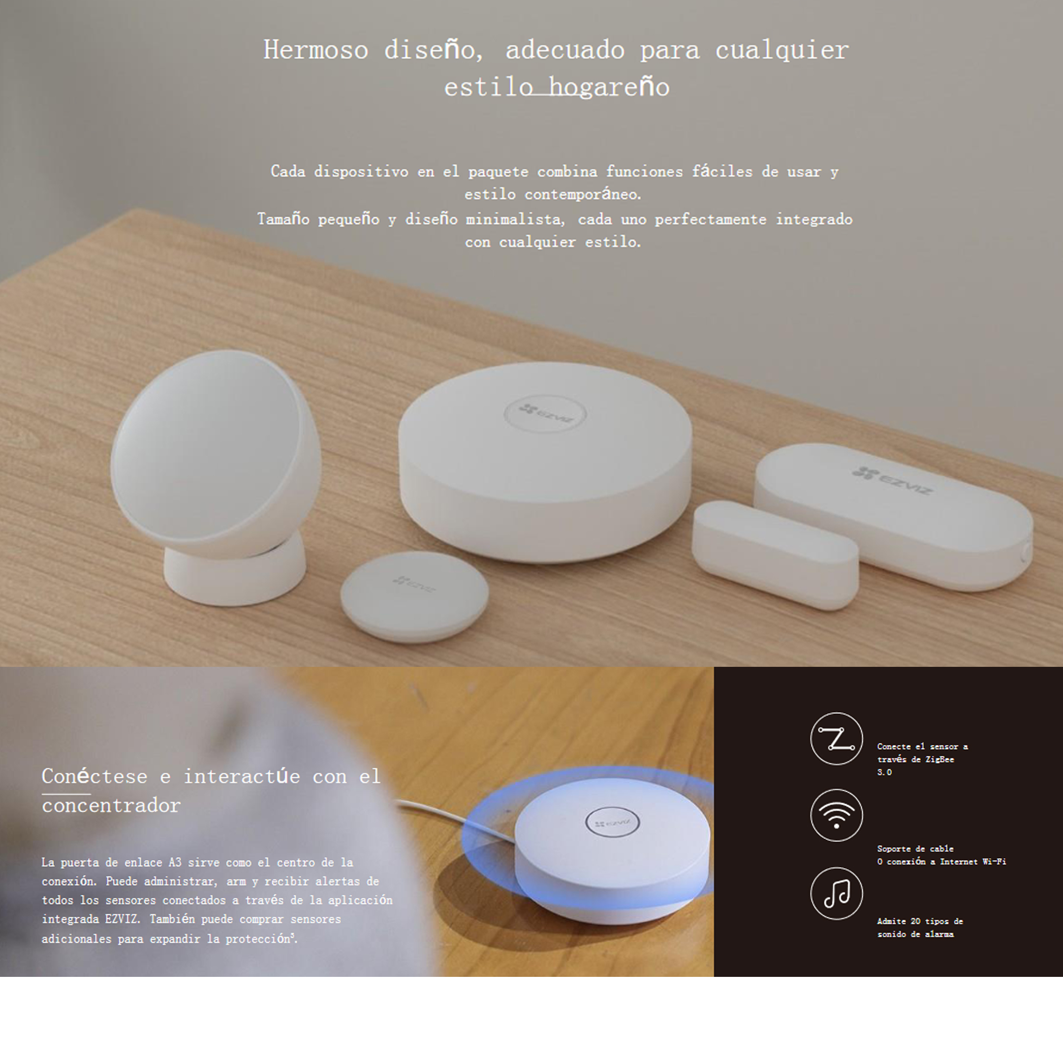 Kit De Alarma Inalámbrico Ezviz 1 Hub, 1 Sensor Pir, 1 Contacto Magnético Y 1 Smart Botón