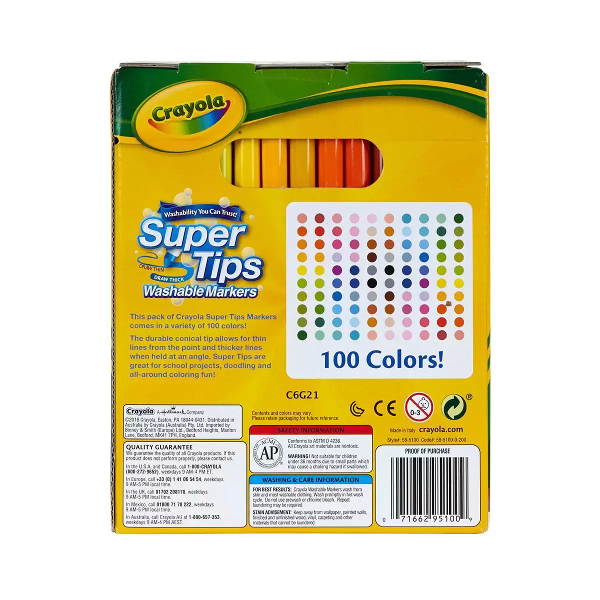 Crayola Marcadores Lavables Super Tips 100 Colores