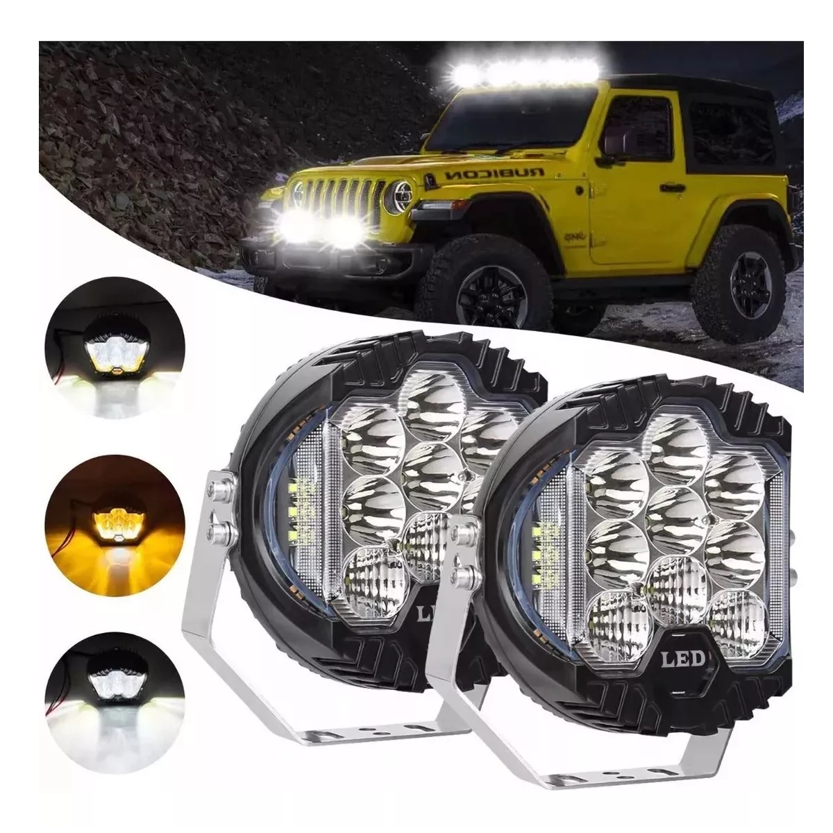 Par Faros Led Superpotente Redondo 5'' Tipo Baja Luz Blanca