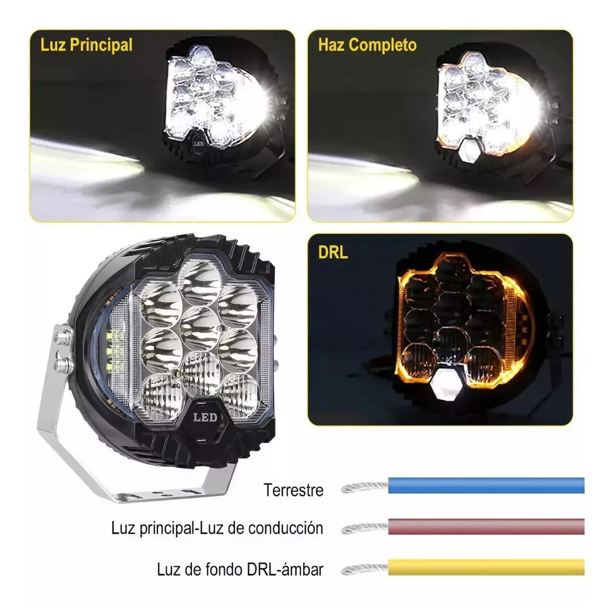 Par Faros Led Superpotente Redondo 5'' Tipo Baja Luz Blanca