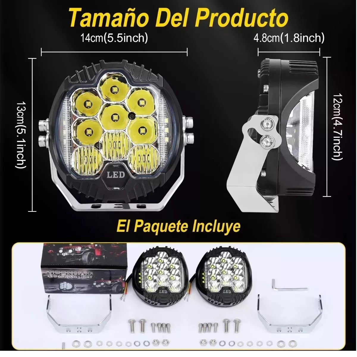 Par Faros Led Superpotente Redondo 5'' Tipo Baja Luz Blanca