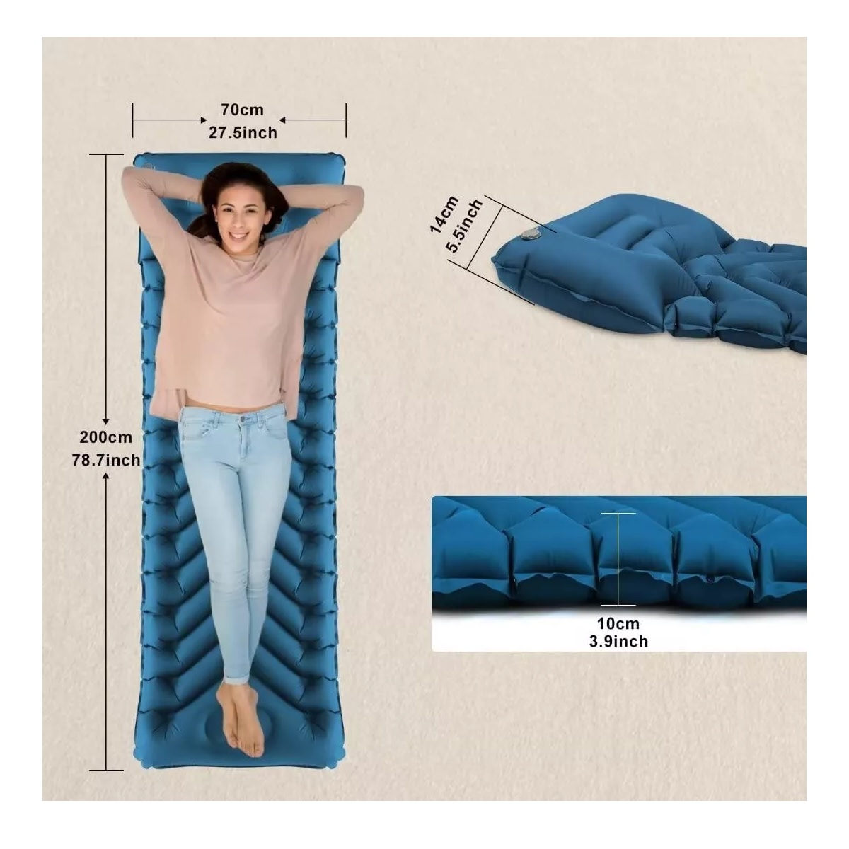 Colchon Inflable De Dormir Portátil Ultraligera Para Acampar Azul