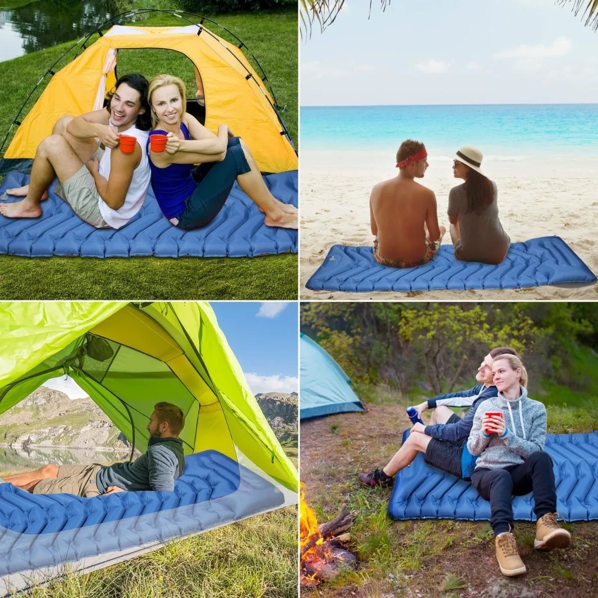Colchon Inflable De Dormir Portátil Ultraligera Para Acampar Azul