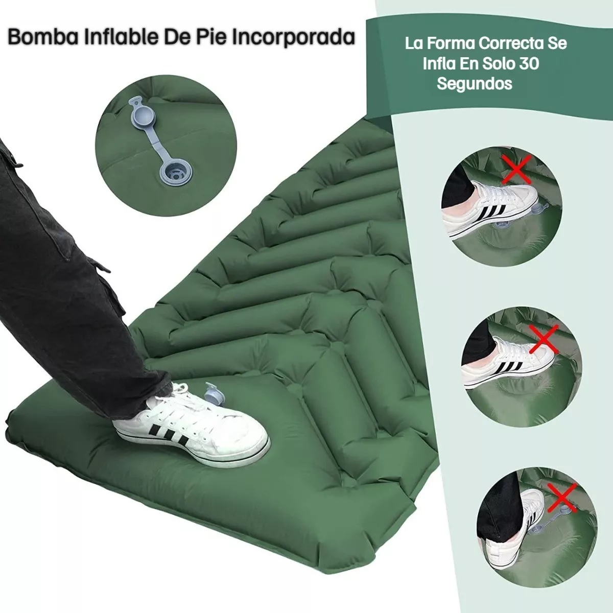 Colchon Inflable De Dormir Portátil Ultraligera Para Acampar Verde