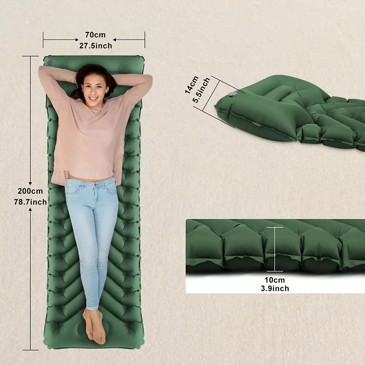 Colchon Inflable De Dormir Portátil Ultraligera Para Acampar Verde