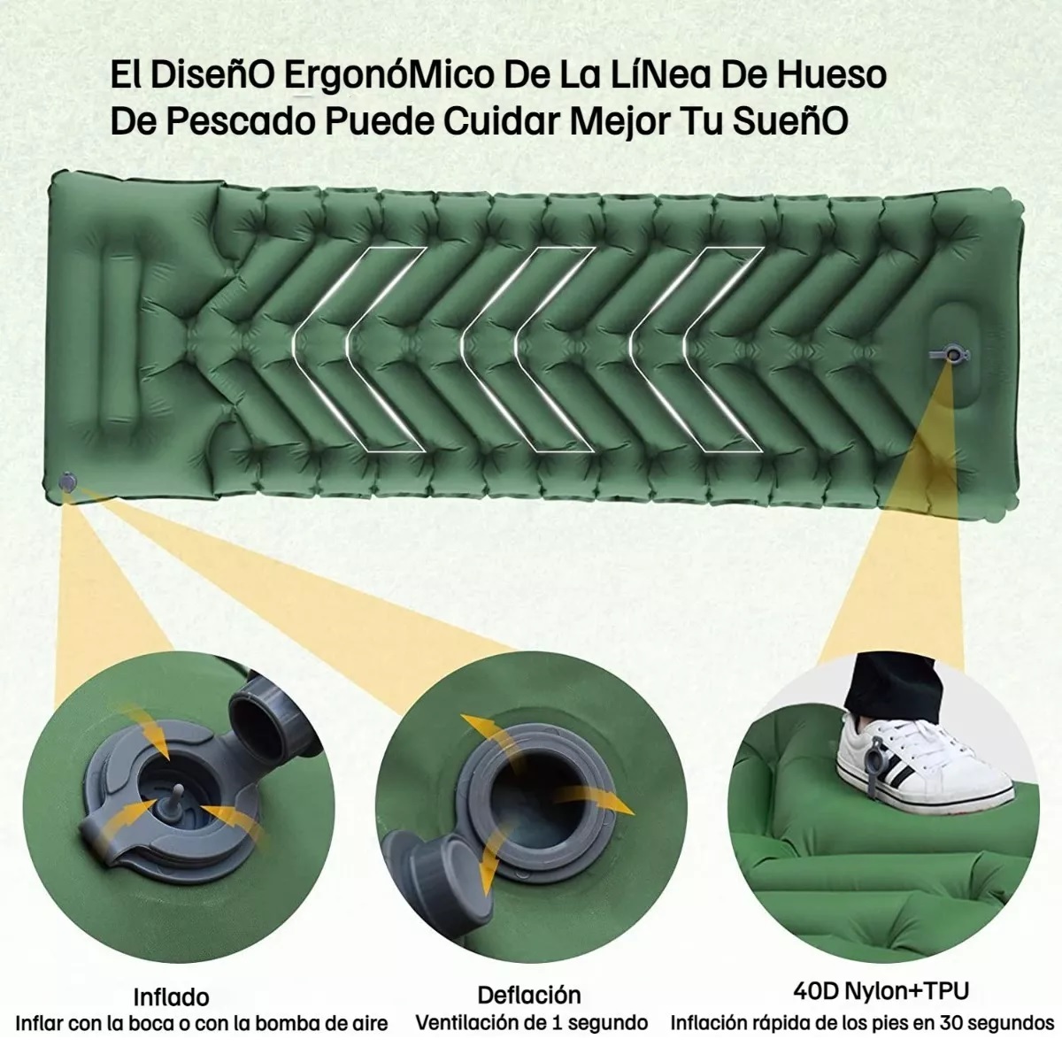 Colchon Inflable De Dormir Portátil Ultraligera Para Acampar Verde