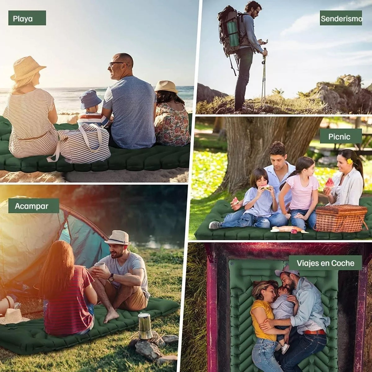Colchon Inflable De Dormir Portátil Ultraligera Para Acampar Verde