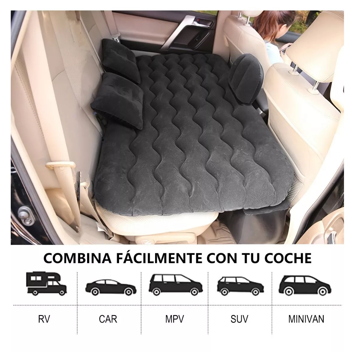 Colchón De Aire Inflable Coche Auto Con Bomba Aire Portátil