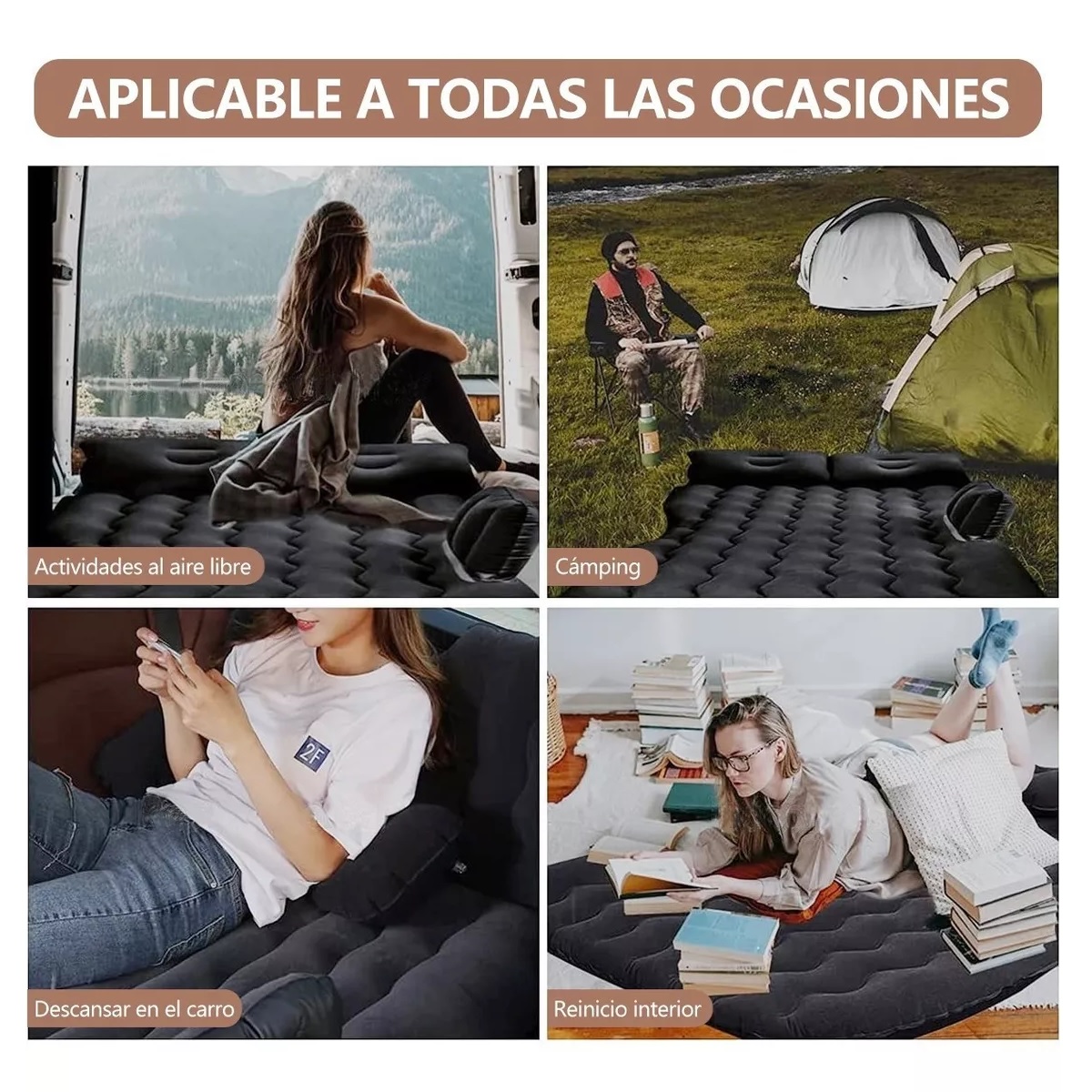 Colchón De Aire Inflable Coche Auto Con Bomba Aire Portátil