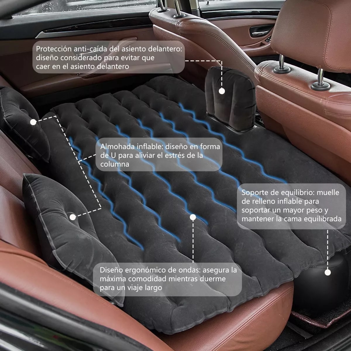 UYRTOY Colchón Inflable De Coche Con Bomba SUV De Viaje Colchón Cama De Aire Móvil Para Viaje Camping Y Al Aire Libre Puede Doblar Rápidamente Para Bolso Mano, PVC, Flocado, 175 X