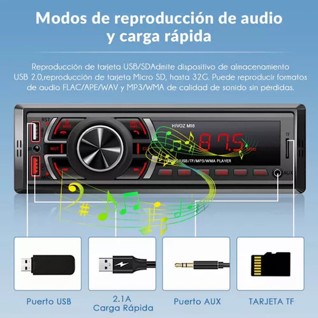 Auto Estereo Coche Reproductor Mp3 Radio Con Bt Aux Usb Sd