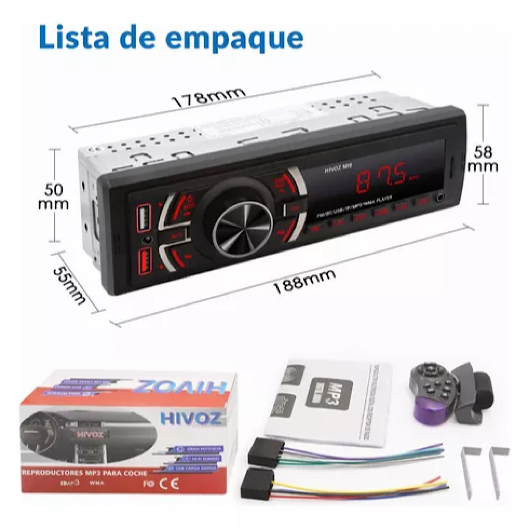 Auto Estereo Coche Reproductor Mp3 Radio Con Bt Aux Usb Sd