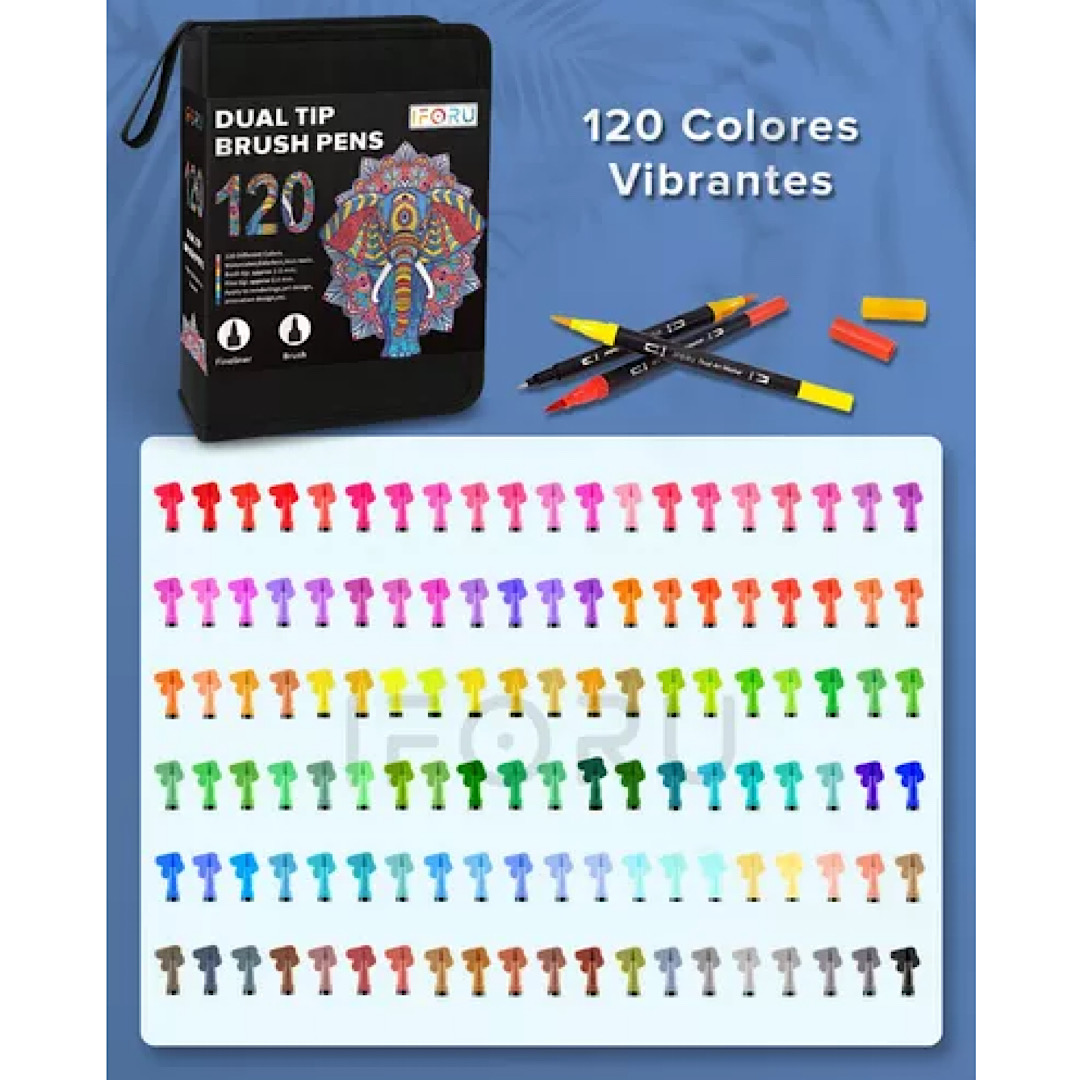 Plumones Punta Pincel Doble Punta Marcadore Iforu 120 Colors