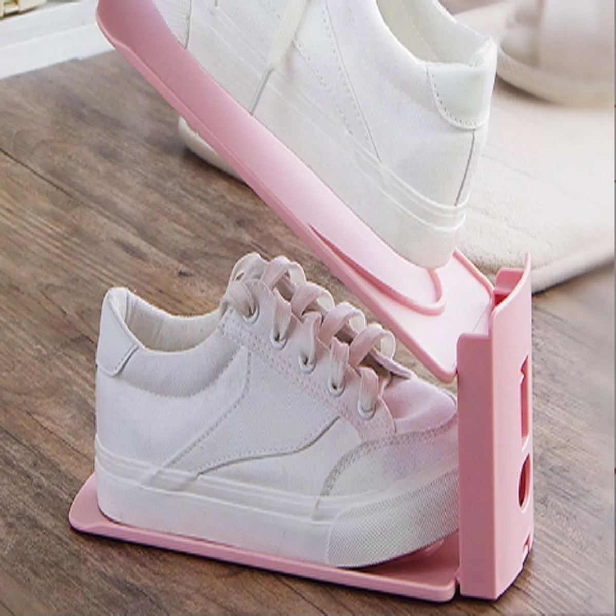 Zapatero Ajustable De Plástico Con Doble Capa Organizador Rosa