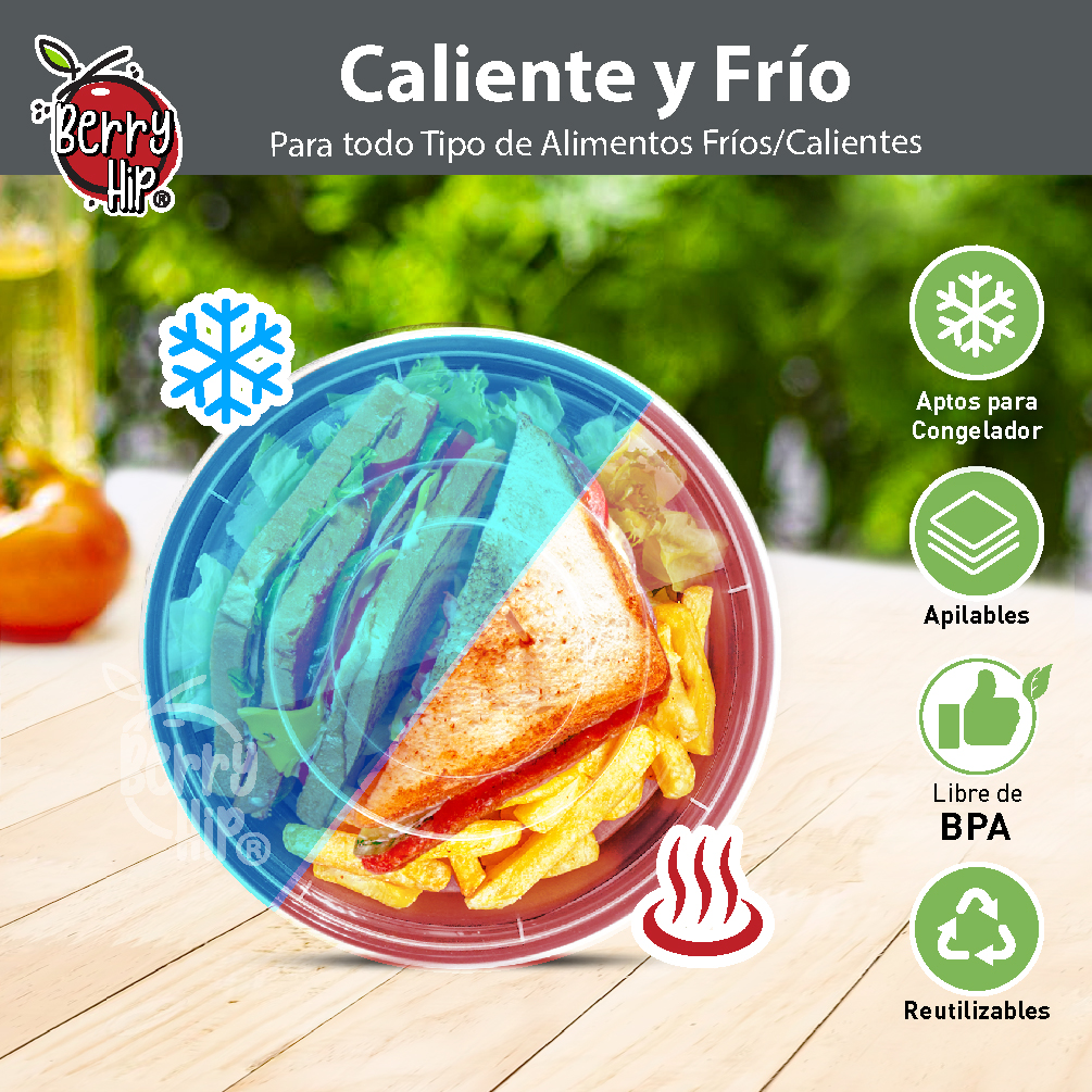 24 Contenedores Reutilizables para Alimentos, tipo Bowl Berry Hip 473 ml (16 oz),