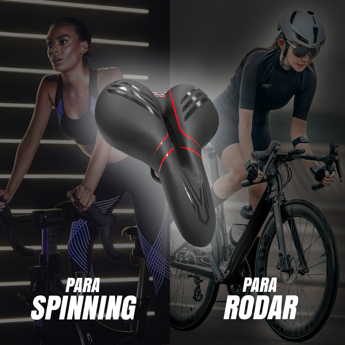 Asiento Gel Bicicleta Prostático Confortable con Elastómeros Vento Negro con Rojo