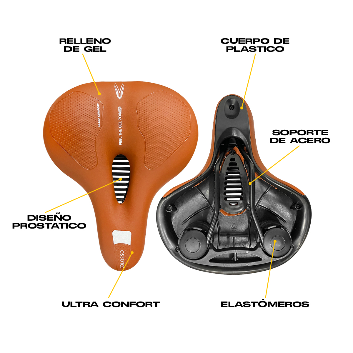 Asiento Bicicleta Prostático De Gel Confortable con Elastómeros Colosso Cafe